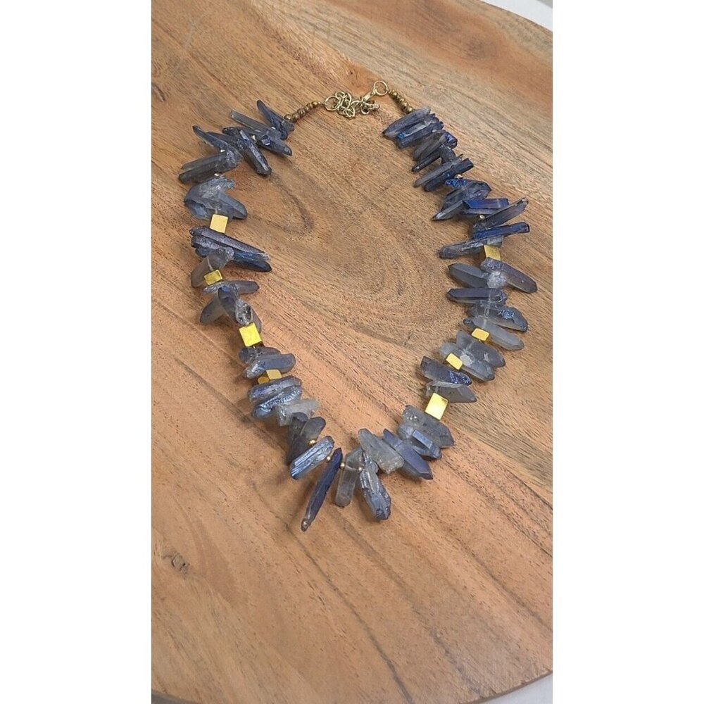 NAKAMOL Anthropology Blue Purple Raw Crystal and Gold Bead‎ Necklace 18"-20.5"